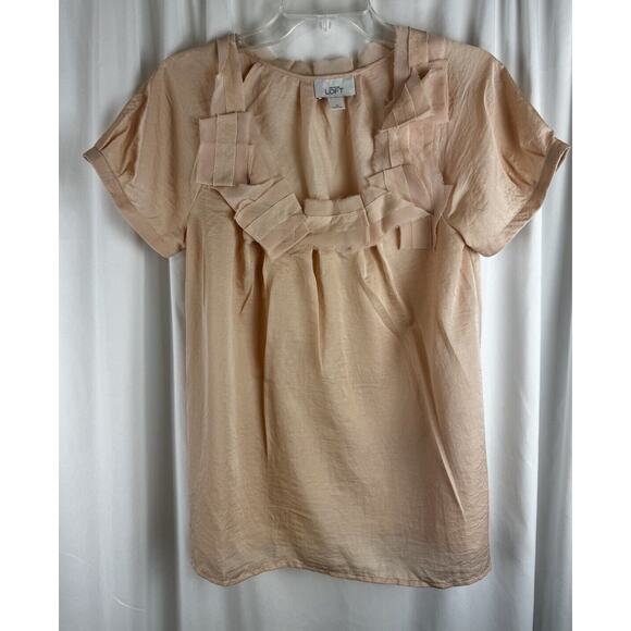 Ann Taylor LOFT Pleated Square Neck, Peach, Sz: M, 56-47 - Picture 14 of 16